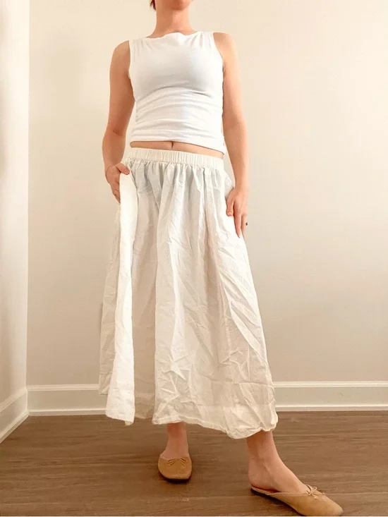 Free People White Cotton Maxi Skirt with Elastic Waist - Picture 2 of 5